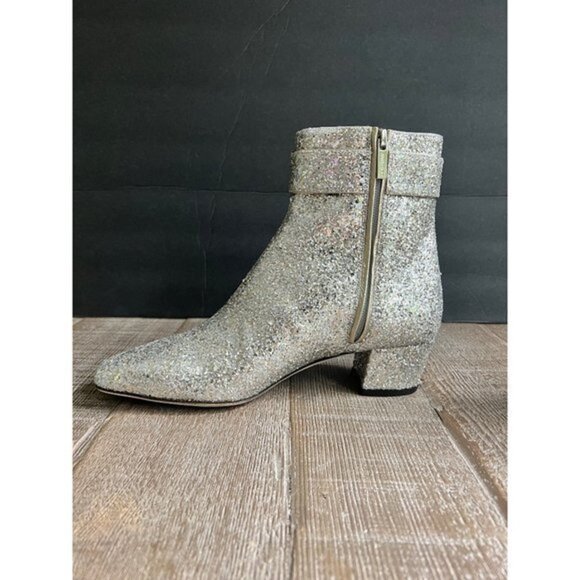 Jimmy Choo Platinum Crystal Myan 45mm Glittered Leather Ankle Boots Size 36.5 - Picture 5 of 12